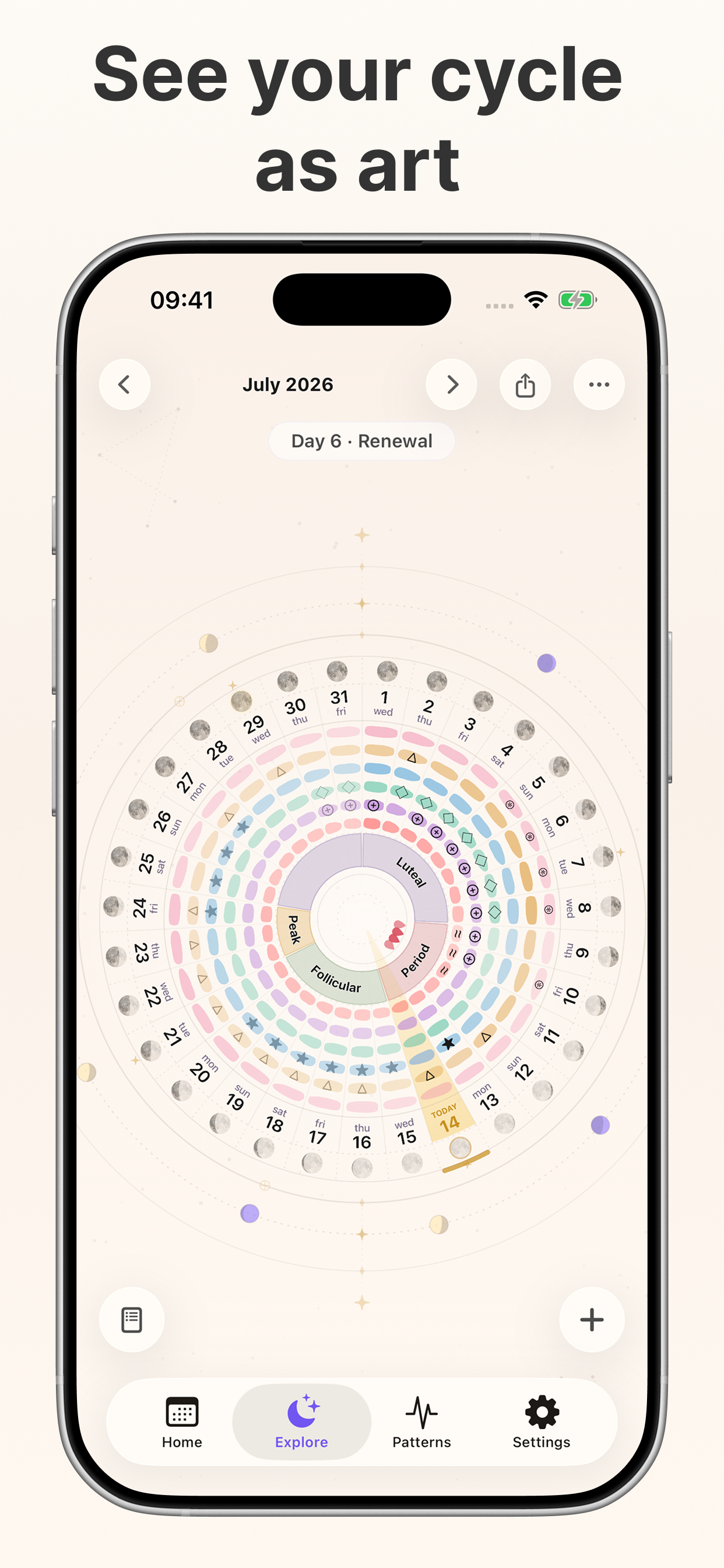 Moonwave moon mandala period and cycle journal on iPhone