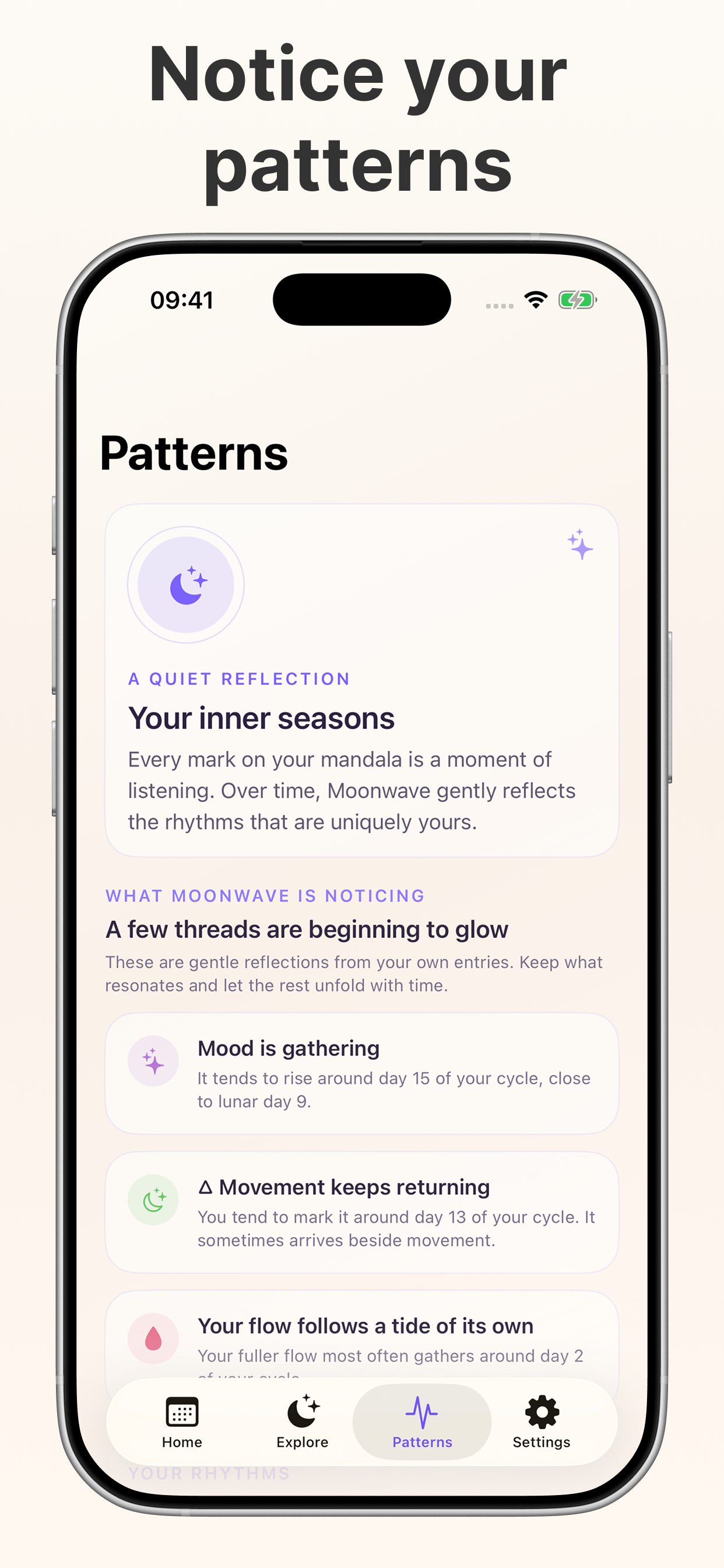 Moonwave personal menstrual cycle pattern view